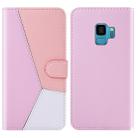 For Galaxy S9 Tricolor Stitching Horizontal Flip TPU + PU Leather Case with Holder & Card Slots & Wallet(Pink) - 1