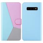 For Galaxy S10 Tricolor Stitching Horizontal Flip TPU + PU Leather Case with Holder & Card Slots & Wallet(Blue) - 1