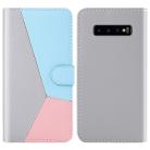 For Galaxy S10 Tricolor Stitching Horizontal Flip TPU + PU Leather Case with Holder & Card Slots & Wallet(Grey) - 1