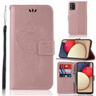 For Samsung Galaxy A02s (US Version) Wind Chime Owl Embossing Pattern Horizontal Flip Leather Case with Holder & Card Slots & Wallet(Rose Gold) - 1