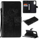 For OPPO Reno5 5G Tree & Cat Pattern Pressed Printing Horizontal Flip PU Leather Case with Holder & Card Slots & Wallet & Lanyard(Black) - 1