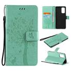 For OPPO Reno5 Pro 5G Tree & Cat Pattern Pressed Printing Horizontal Flip PU Leather Case with Holder & Card Slots & Wallet & Lanyard(Green) - 1