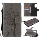 For OPPO Reno5 Pro 5G Tree & Cat Pattern Pressed Printing Horizontal Flip PU Leather Case with Holder & Card Slots & Wallet & Lanyard(Gray) - 1
