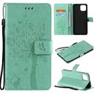 For OPPO A73 5G Tree & Cat Pattern Pressed Printing Horizontal Flip PU Leather Case with Holder & Card Slots & Wallet & Lanyard(Green) - 1