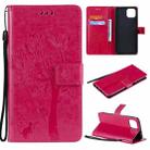 For OPPO A73 5G Tree & Cat Pattern Pressed Printing Horizontal Flip PU Leather Case with Holder & Card Slots & Wallet & Lanyard(Rose Red) - 1