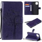 For OPPO A73 5G Tree & Cat Pattern Pressed Printing Horizontal Flip PU Leather Case with Holder & Card Slots & Wallet & Lanyard(Purple) - 1