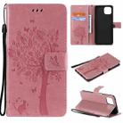 For OPPO A73 5G Tree & Cat Pattern Pressed Printing Horizontal Flip PU Leather Case with Holder & Card Slots & Wallet & Lanyard(Pink) - 1