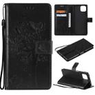 For OPPO A73 5G Tree & Cat Pattern Pressed Printing Horizontal Flip PU Leather Case with Holder & Card Slots & Wallet & Lanyard(Black) - 1