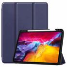 For iPad Pro 11 2022 / 2021 Pure Color Horizontal Flip TPU + PU Leather Tablet Case with Three-folding Holder & Sleep / Wake-up Function & Pen Slot(Dark Blue) - 1