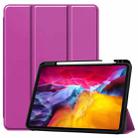 For iPad Pro 11 2022 / 2021 Pure Color Horizontal Flip TPU + PU Leather Tablet Case with Three-folding Holder & Sleep / Wake-up Function & Pen Slot(Purple) - 1