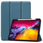 For iPad Pro 11 2022 / 2021 Pure Color Horizontal Flip TPU + PU Leather Tablet Case with Three-folding Holder & Sleep / Wake-up Function & Pen Slot(Dard Green) - 1