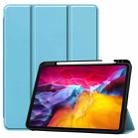 For iPad Pro 11 2022 / 2021 Pure Color Horizontal Flip TPU + PU Leather Tablet Case with Three-folding Holder & Sleep / Wake-up Function & Pen Slot(Sky Blue) - 1