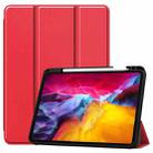 For iPad Pro 11 2022 / 2021 Pure Color Horizontal Flip TPU + PU Leather Tablet Case with Three-folding Holder & Sleep / Wake-up Function & Pen Slot(Red) - 1