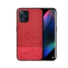 For OPPO Find X3 Shockproof Splicing PU + Cloth Protective Case(Stitching Red) - 1