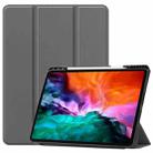 For iPad Pro 12.9 2022 / 2021 Horizontal Flip Honeycomb TPU + PU Leather Tablet Case with Three-folding Holder & Sleep / Wake-up Function & Pen Slot(Grey) - 1