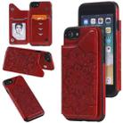 For iPhone SE 2022 / SE 2020 / 8 / 7 Flower Embossing Pattern Shockproof Protective Case with Holder & Card Slots & Photo Frame(Red) - 1