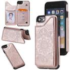 For iPhone SE 2022 / SE 2020 / 8 / 7 Flower Embossing Pattern Shockproof Protective Case with Holder & Card Slots & Photo Frame(Rose Gold) - 1