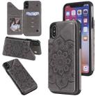 For iPhone X / XS Flower Embossing Pattern Shockproof Protective Case with Holder & Card Slots & Photo Frame(Grey) - 1