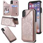 For iPhone X / XS Flower Embossing Pattern Shockproof Protective Case with Holder & Card Slots & Photo Frame(Rose Gold) - 1