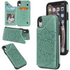 For iPhone XR Flower Embossing Pattern Shockproof Protective Case with Holder & Card Slots & Photo Frame(Green) - 1