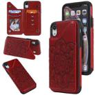 For iPhone XR Flower Embossing Pattern Shockproof Protective Case with Holder & Card Slots & Photo Frame(Red) - 1