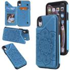 For iPhone XR Flower Embossing Pattern Shockproof Protective Case with Holder & Card Slots & Photo Frame(Blue) - 1