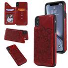 For iPhone XS Max Flower Embossing Pattern Shockproof Protective Case with Holder & Card Slots & Photo Frame(Red) - 1