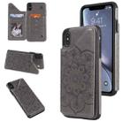 For iPhone XS Max Flower Embossing Pattern Shockproof Protective Case with Holder & Card Slots & Photo Frame(Grey) - 1