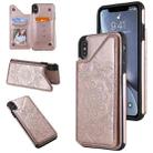 For iPhone XS Max Flower Embossing Pattern Shockproof Protective Case with Holder & Card Slots & Photo Frame(Rose Gold) - 1