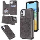 For iPhone 11 Flower Embossing Pattern Shockproof Protective Case with Holder & Card Slots & Photo Frame (Grey) - 1