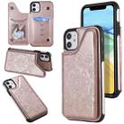 For iPhone 11 Flower Embossing Pattern Shockproof Protective Case with Holder & Card Slots & Photo Frame (Rose Gold) - 1