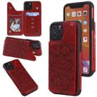 For iPhone 11 Pro Flower Embossing Pattern Shockproof Protective Case with Holder & Card Slots & Photo Frame (Red) - 1