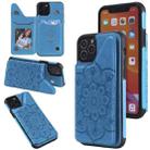 For iPhone 11 Pro Flower Embossing Pattern Shockproof Protective Case with Holder & Card Slots & Photo Frame (Blue) - 1