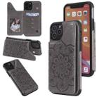 For iPhone 11 Pro Flower Embossing Pattern Shockproof Protective Case with Holder & Card Slots & Photo Frame (Grey) - 1