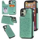 For iPhone 12 mini Flower Embossing Pattern Shockproof Protective Case with Holder & Card Slots & Photo Frame (Green) - 1