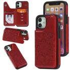 For iPhone 12 mini Flower Embossing Pattern Shockproof Protective Case with Holder & Card Slots & Photo Frame (Red) - 1