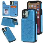 For iPhone 12 mini Flower Embossing Pattern Shockproof Protective Case with Holder & Card Slots & Photo Frame (Blue) - 1