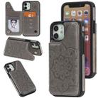 For iPhone 12 mini Flower Embossing Pattern Shockproof Protective Case with Holder & Card Slots & Photo Frame (Grey) - 1