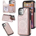 For iPhone 12 mini Flower Embossing Pattern Shockproof Protective Case with Holder & Card Slots & Photo Frame (Rose Gold) - 1