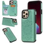 For iPhone 12 Pro Max Flower Embossing Pattern Shockproof Protective Case with Holder & Card Slots & Photo Frame(Green) - 1