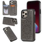 For iPhone 12 Pro Max Flower Embossing Pattern Shockproof Protective Case with Holder & Card Slots & Photo Frame(Grey) - 1