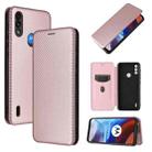 For Motorola Moto E7 Power Carbon Fiber Texture Horizontal Flip TPU + PC + PU Leather Case with Card Slot(Pink) - 1