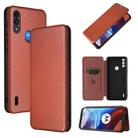 For Motorola Moto E7 Power Carbon Fiber Texture Horizontal Flip TPU + PC + PU Leather Case with Card Slot(Brown) - 1