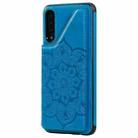For Samsung Galaxy A50 Flower Embossing Pattern Shockproof Protective Case with Holder & Card Slots & Photo Frame(Blue) - 2