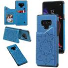 For Samsung Galaxy Note9 Flower Embossing Pattern Shockproof Protective Case with Holder & Card Slots & Photo Frame(Blue) - 1