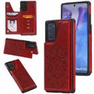 For Samsung Galaxy Note20 Flower Embossing Pattern Shockproof Protective Case with Holder & Card Slots & Photo Frame(Red) - 1