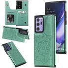 For Samsung Galaxy Note 20 Ultra Flower Embossing Pattern Shockproof Protective Case with Holder & Card Slots & Photo Frame(Green) - 1