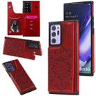 For Samsung Galaxy Note 20 Ultra Flower Embossing Pattern Shockproof Protective Case with Holder & Card Slots & Photo Frame(Red) - 1