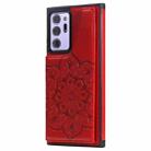 For Samsung Galaxy Note 20 Ultra Flower Embossing Pattern Shockproof Protective Case with Holder & Card Slots & Photo Frame(Red) - 2
