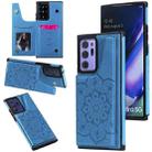 For Samsung Galaxy Note 20 Ultra Flower Embossing Pattern Shockproof Protective Case with Holder & Card Slots & Photo Frame(Blue) - 1